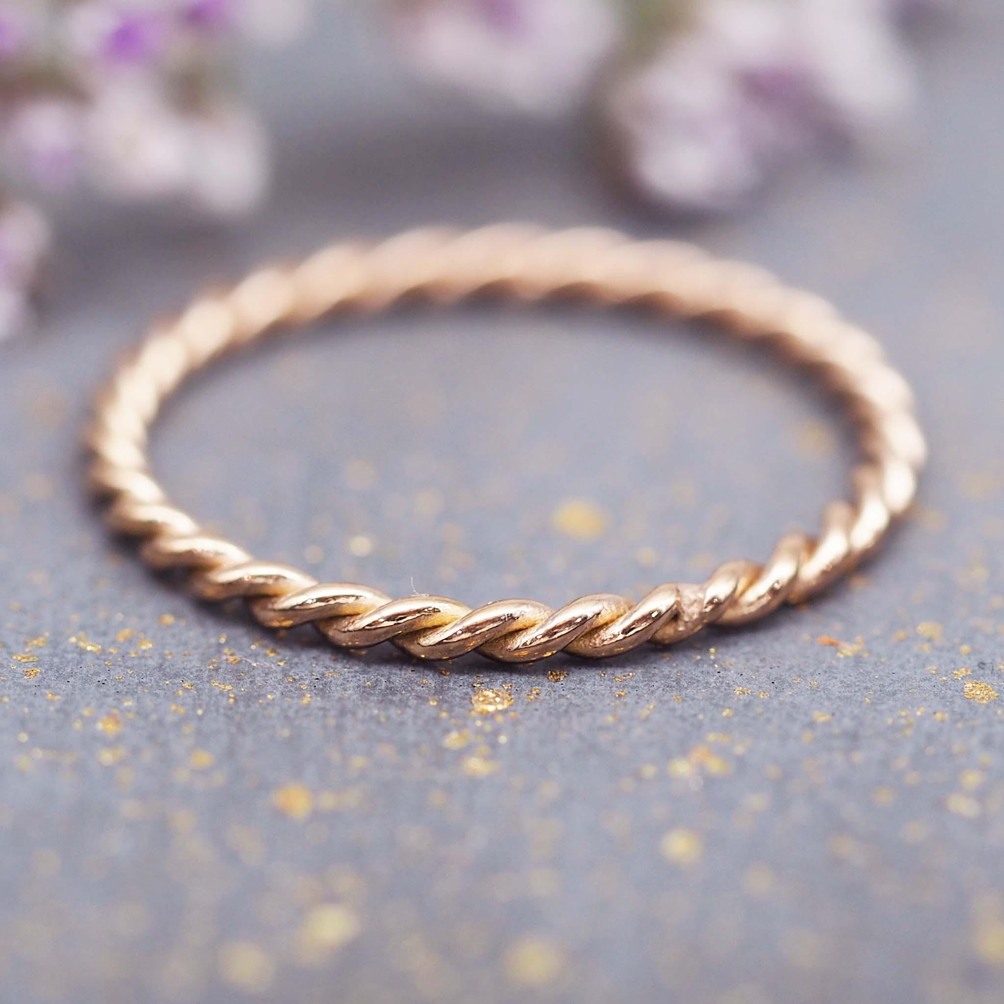 Waterproof twisted rose gold Stacker Ring 