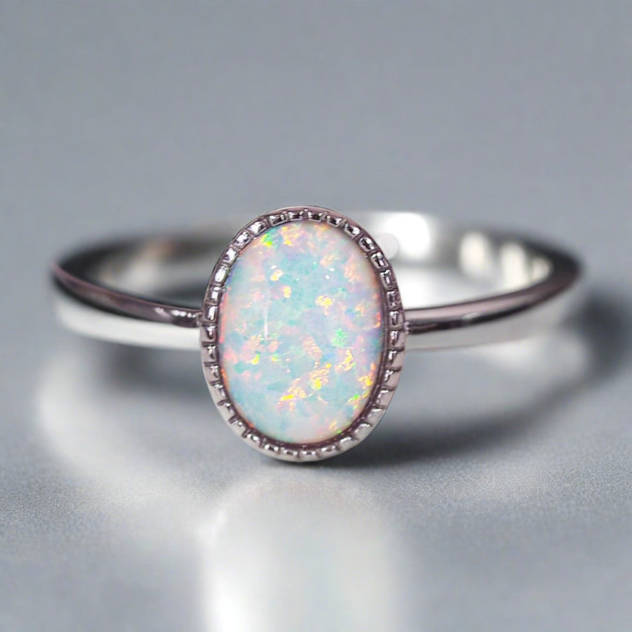 White Opal Ring made with Sterling Silver - womens jewellery by indie and harper