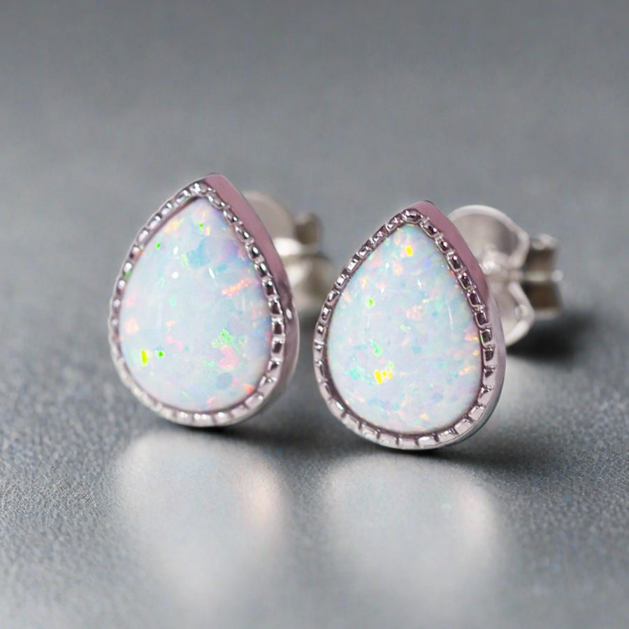 White Opal Earrings - womens opal jewellery australia
