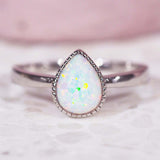 White Opal Rain Drop Ring - womens jewellery by indie and harper