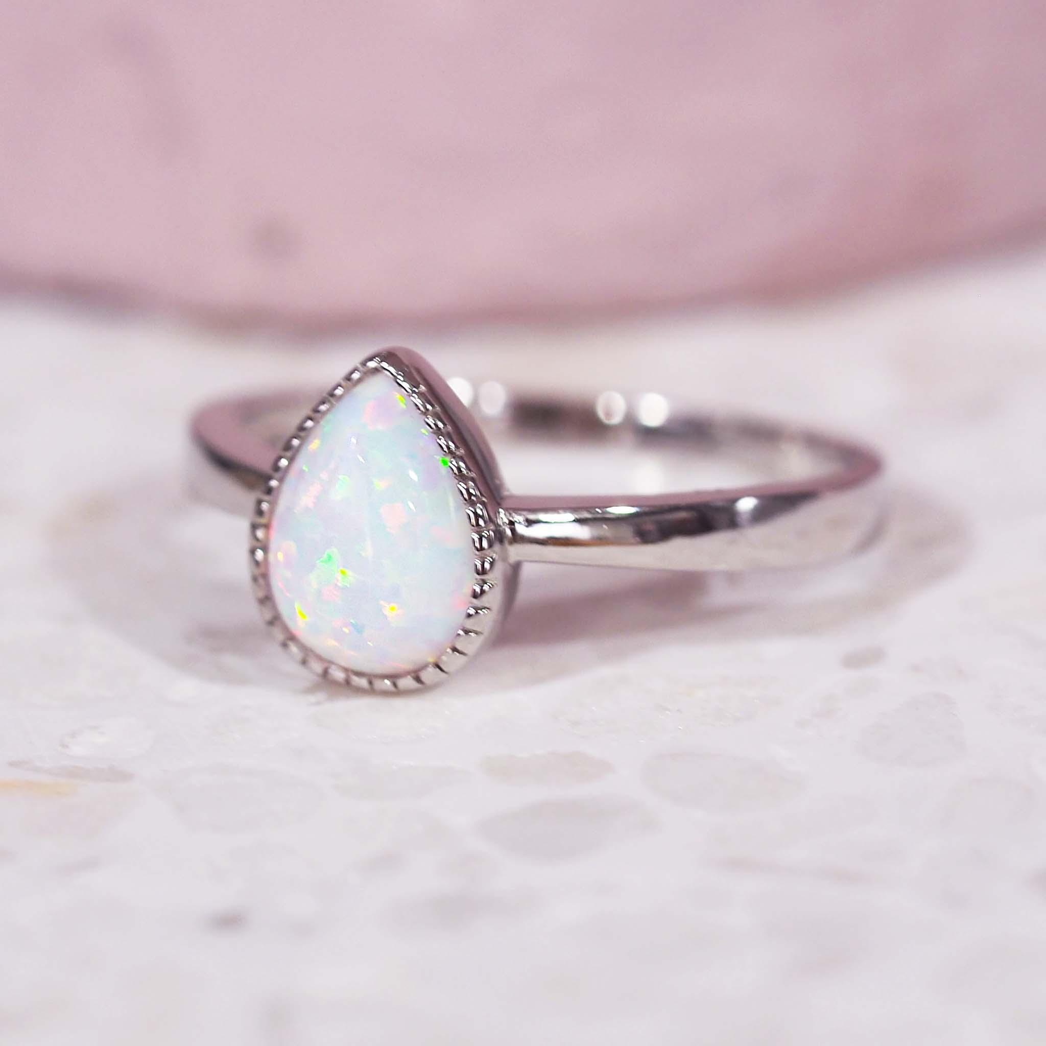 White Opal Rain Drop Ring - womens jewellery by indie and harper