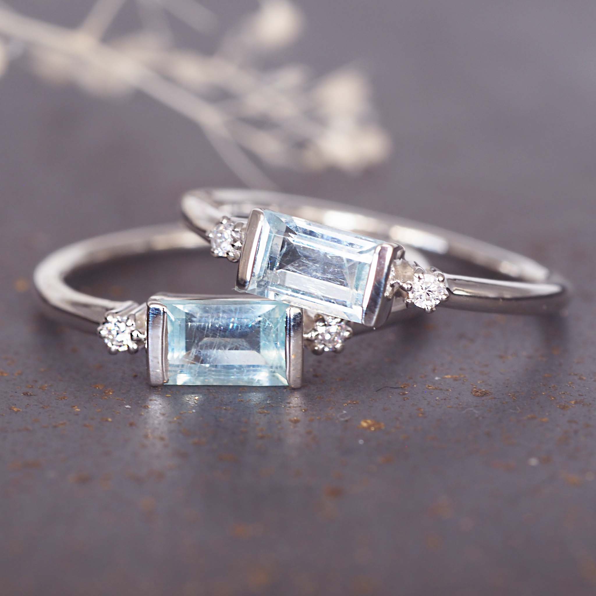 white topaz and aquamarine rings - indie and harper boho jewellery Australia