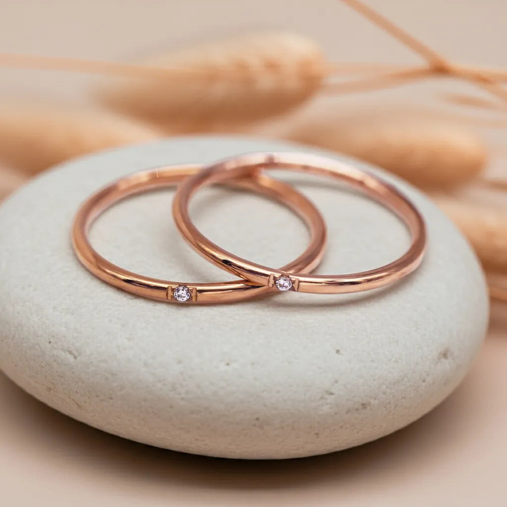 dainty rose gold stacker rings with CZs by indie and harper waterproof jewellery australia