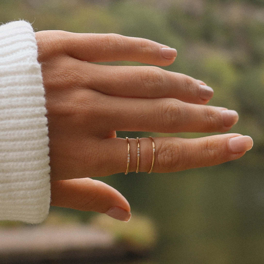gold Stacker Rings on finger - womens gold jewellery by Australian jewellery brand indie and harper