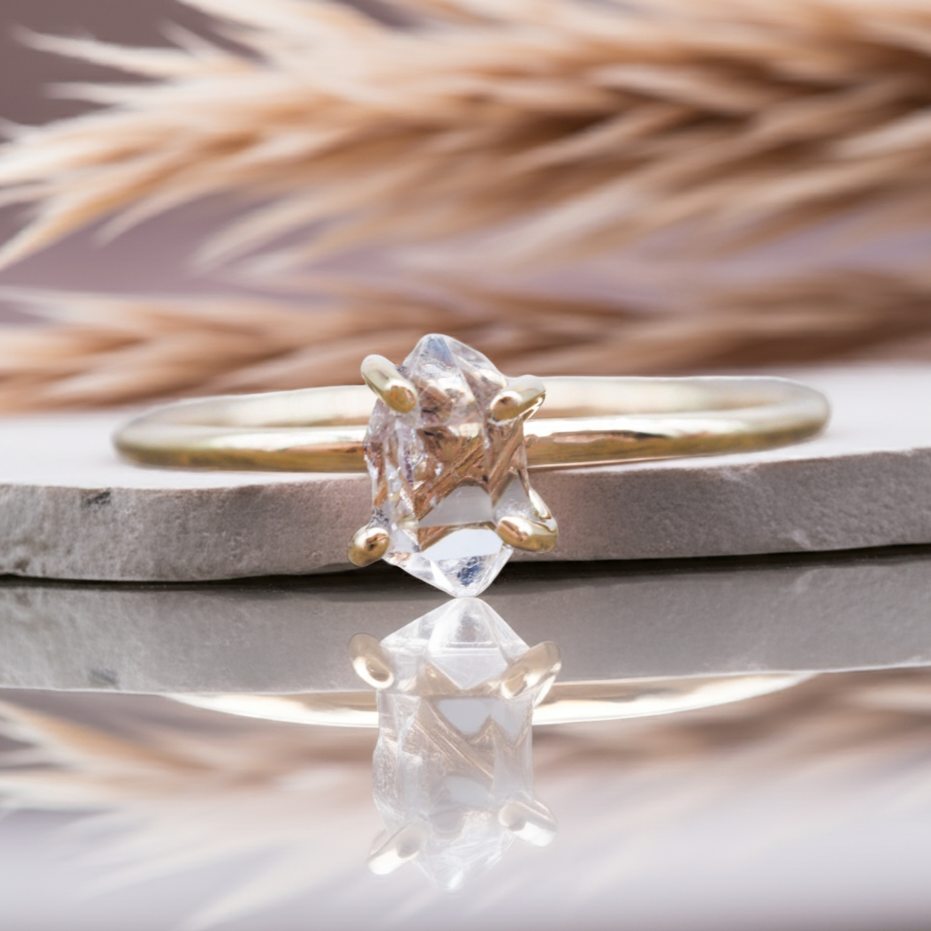 9k Gold Ring with Herkimer Quartz Crystal - womens jewellery australia by indie and harper