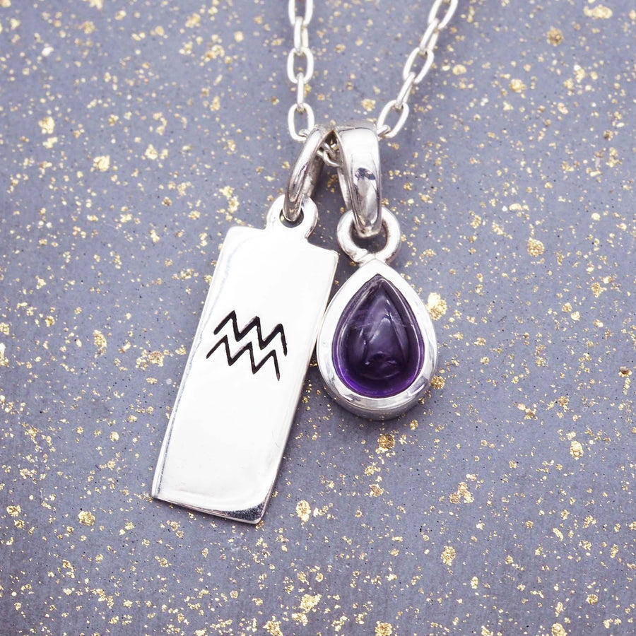 Aquarius star sign and february Birthstone Necklace - Sterling silver amethyst Necklace - February birthstone jewellery Australia 