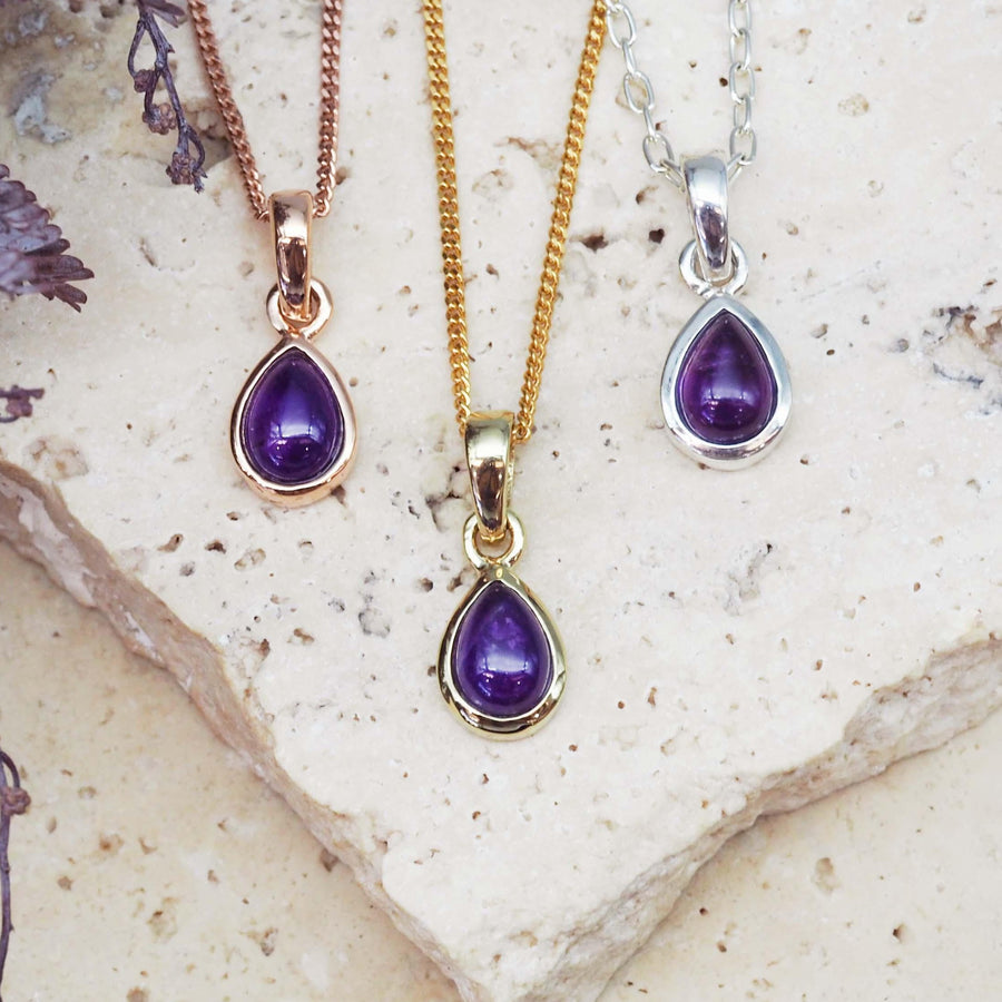 February birthstone necklaces - rose gold, gold and sterling silver amethyst necklaces - February birthstone Jewellery Australia 
