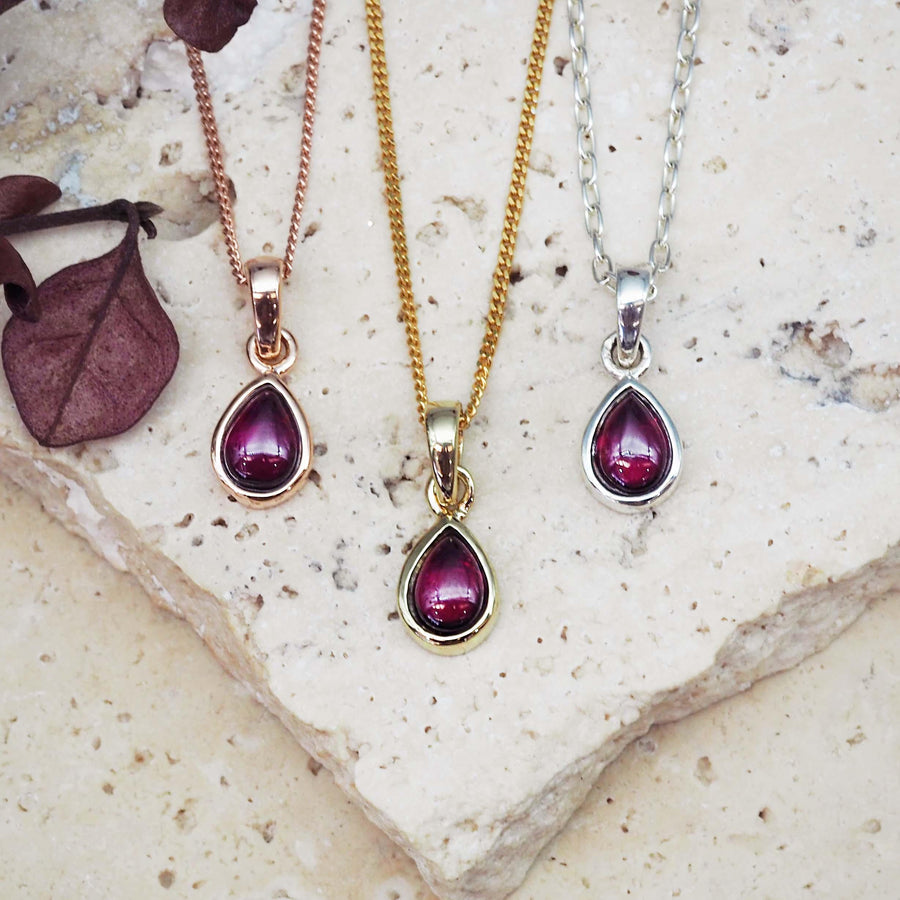 January Birthstone Necklaces - rose gold, gold and sterling silver garnet necklaces - January birthstone jewellery Australia 