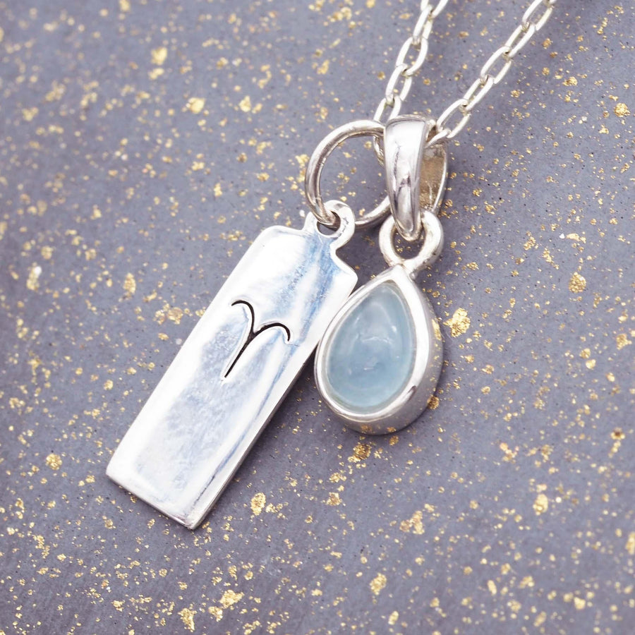 Aries star sign and march Birthstone Necklace - Sterling silver aquamarine Necklace - march birthstone jewellery Australia 
