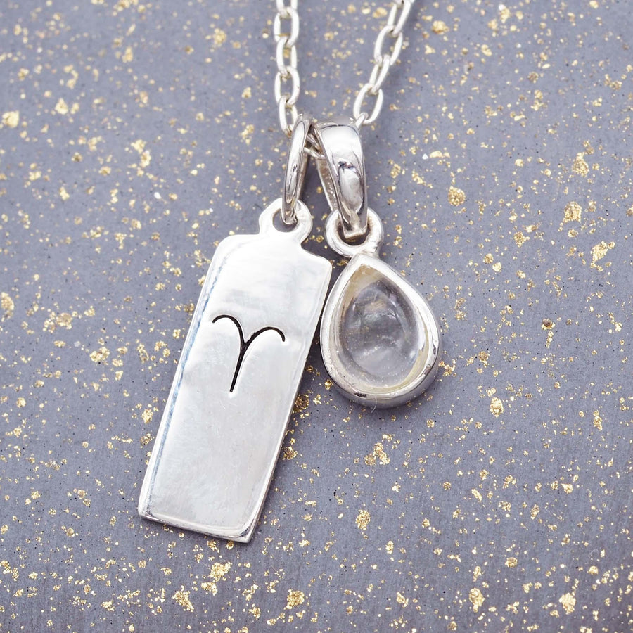 Aries star sign and april Birthstone Necklace - Sterling silver herkimer quartz Necklace - april birthstone jewellery Australia 