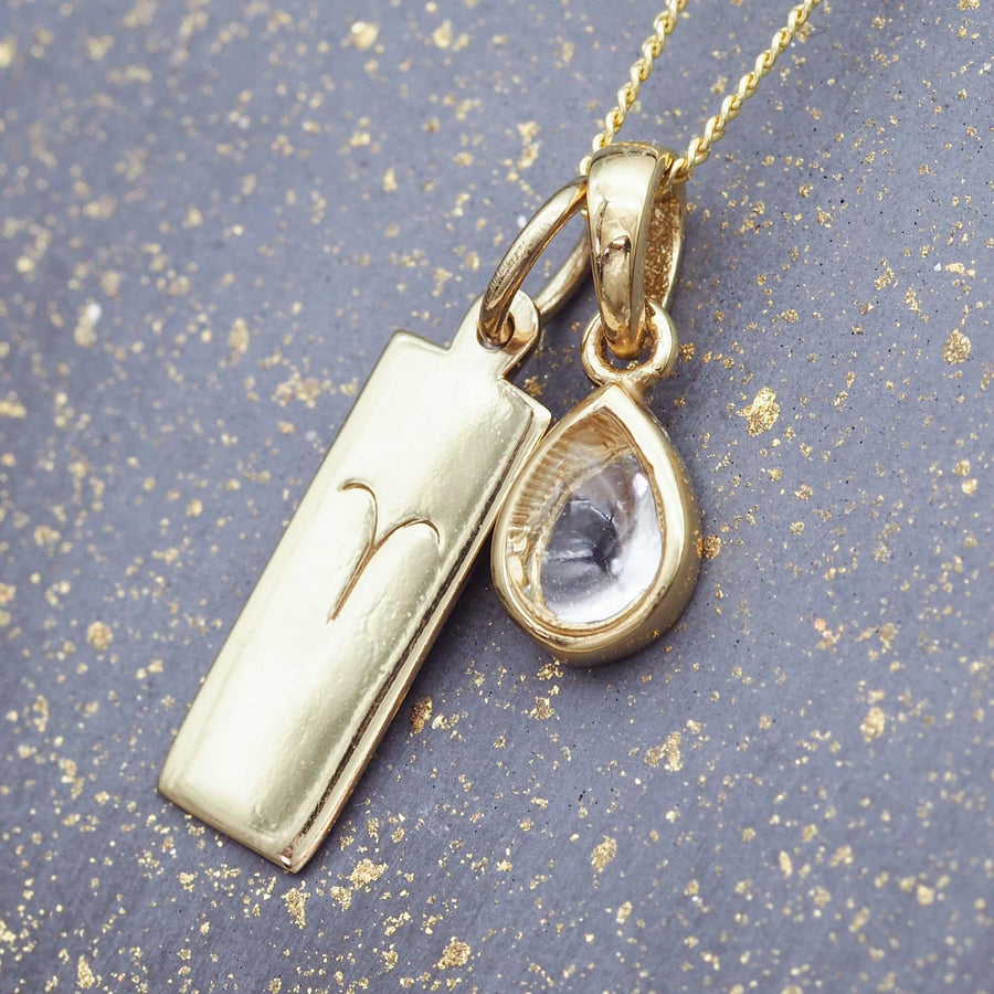 Aries star sign and april Birthstone Necklace - gold herkimer quartz Necklace - april birthstone jewellery Australia 