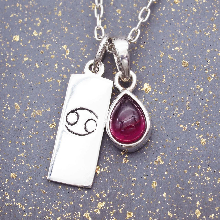 Cancer star sign and july Birthstone Necklace - Sterling silver ruby Necklace - July birthstone jewellery Australia 