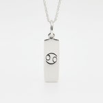 Sterling silver chain with a sterling silver pendant showing the cancer zodiac symbol 