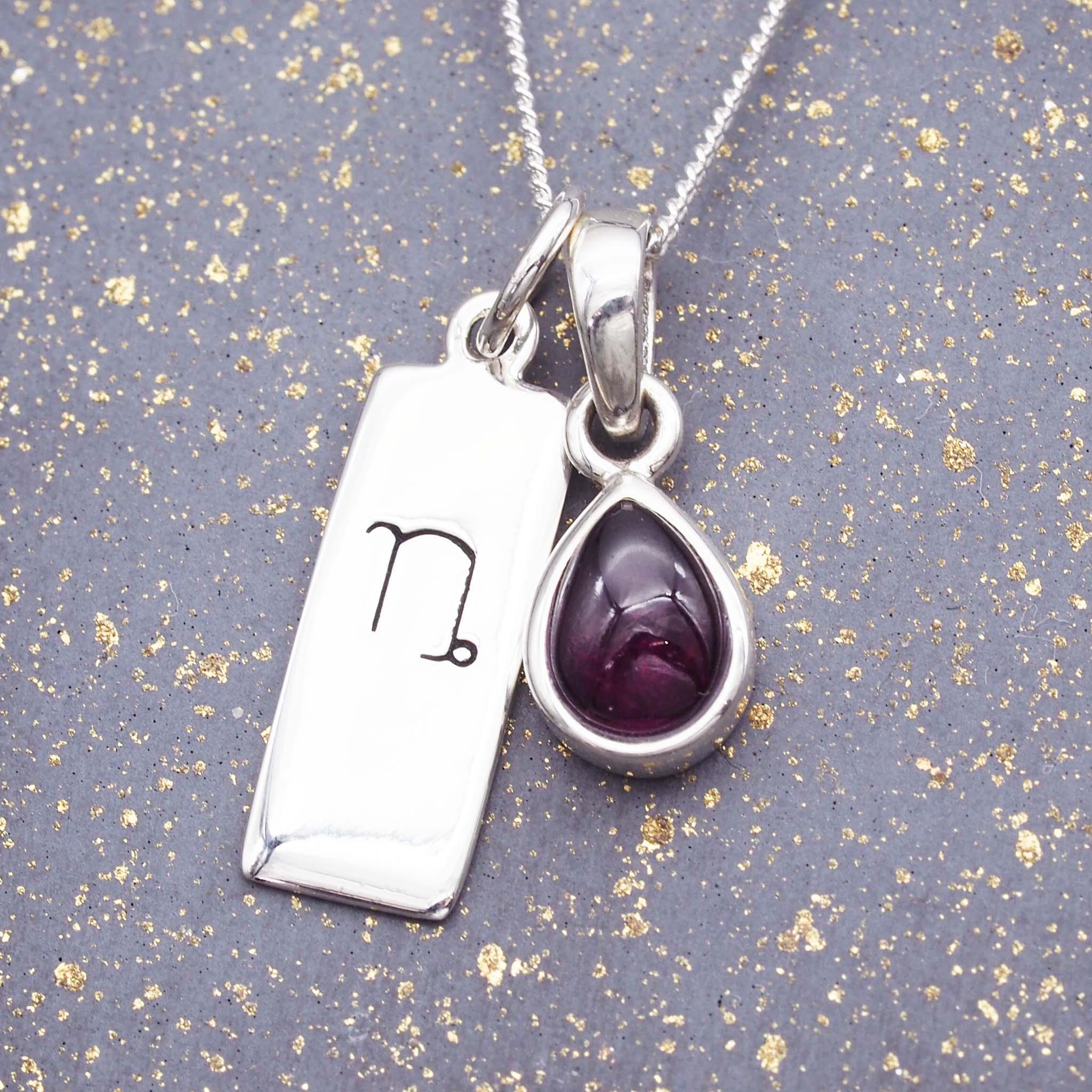 sterling silver Zodiac Capricorn pendant and January Birthstone garnet Necklace by indie and harper australia