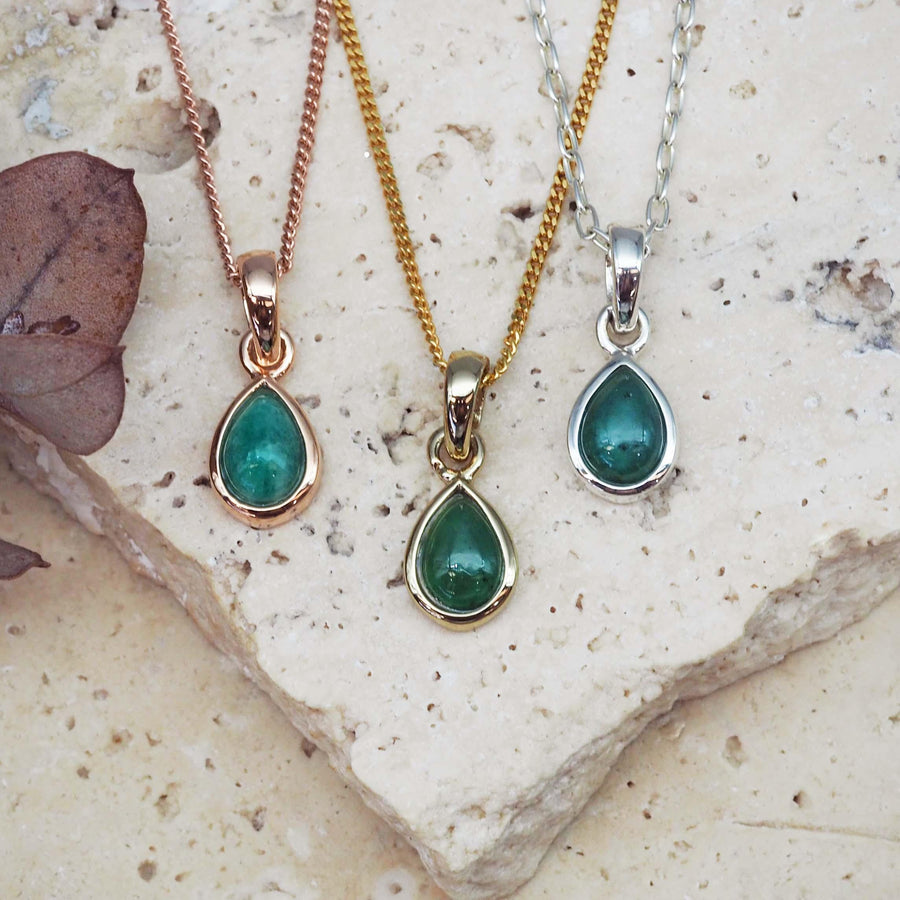 May birthstone necklaces - rose gold, gold and sterling silver emerald necklaces - May birthstone jewellery Australia 