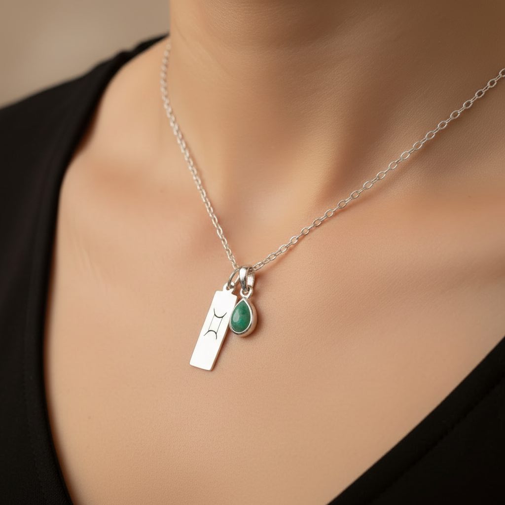 Necklace with two pendants being worn 