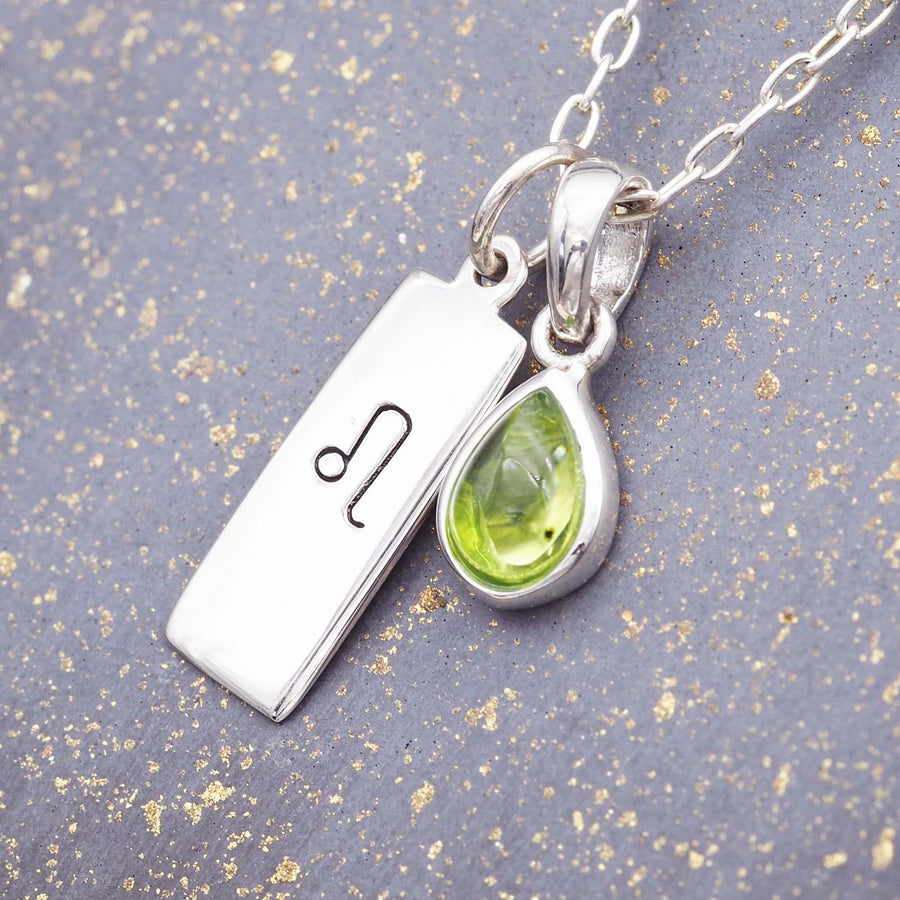 Zodiac Leo and August birthstone Necklace - Sterling silver peridot necklace - women’s star sign and august birthstone jewellery Australia 