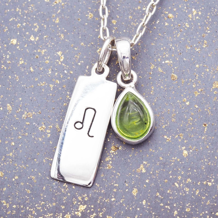 Zodiac leo and August birthstone Necklace - Sterling Silver peridot necklace - women’s star sign and august birthstone jewellery Australia 