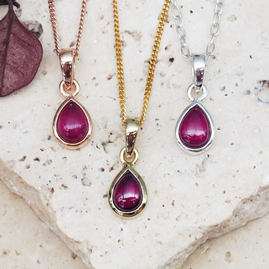 July Birthstone Necklaces made with Ruby gemstones and Rose Gold, Gold and Sterling Silver - July Birthstone Jewellery