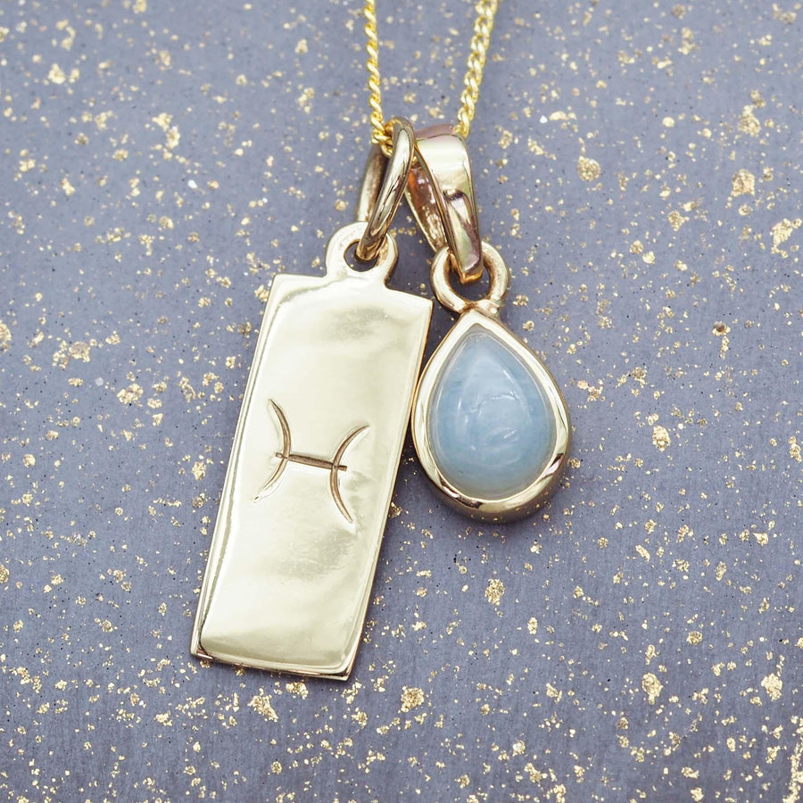 Pisces star sign and march Birthstone Necklace - gold aquamarine Necklace - march birthstone jewellery Australia 