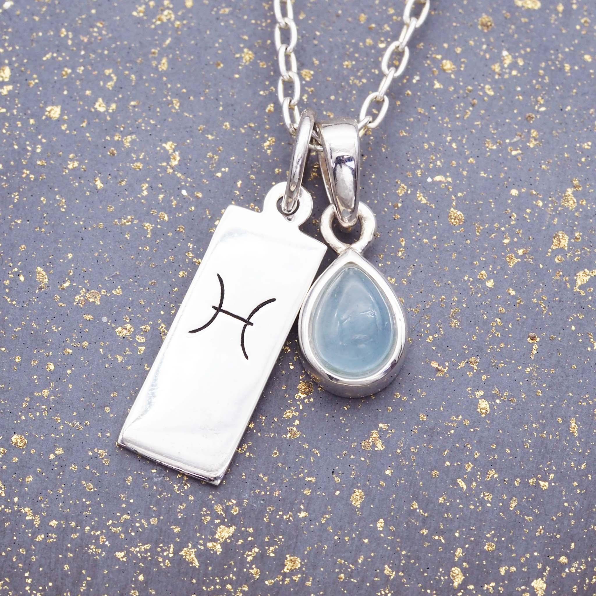 Zodiac Pisces and Aquamarine Necklace Bundle - womens jewellery by indie and harper