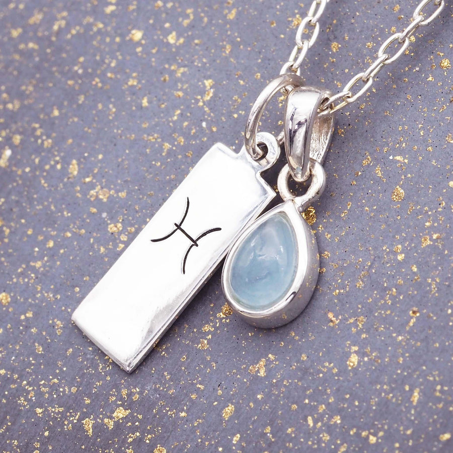 Pisces star sign and march Birthstone Necklace - Sterling silver aquamarine Necklace - march birthstone jewellery Australia 