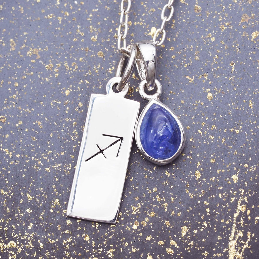 Sagittarius Zodiac and December Birthstone Necklace made with sterling silver and Tanzanite - womens december birthstone jewellery australia