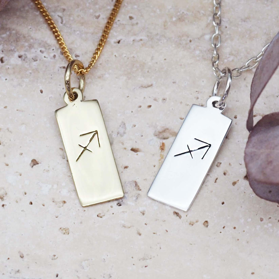 sagittarius zodiac necklaces in gold and sterling silver - womens star sign jewellery