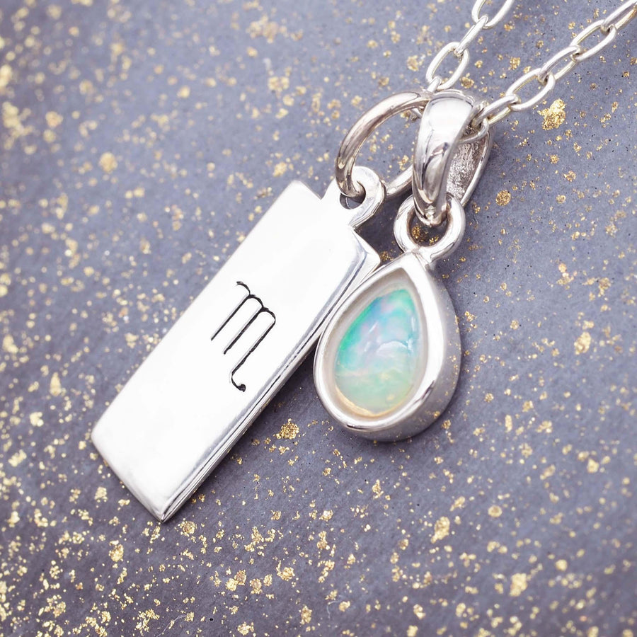 Scorpio Star Sign and october Birthstone Necklace - sterling silver opal necklace - opal birthstone jewellery Australia 