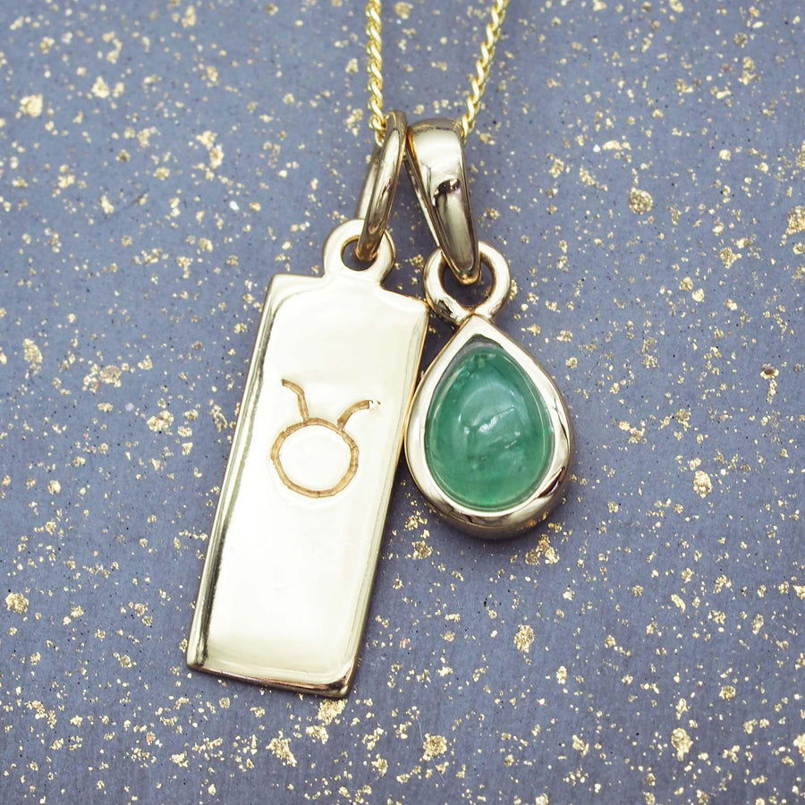 Zodiac Taurus and May Birthstone Necklace - gold Emerald Necklace - May birthstone jewellery 