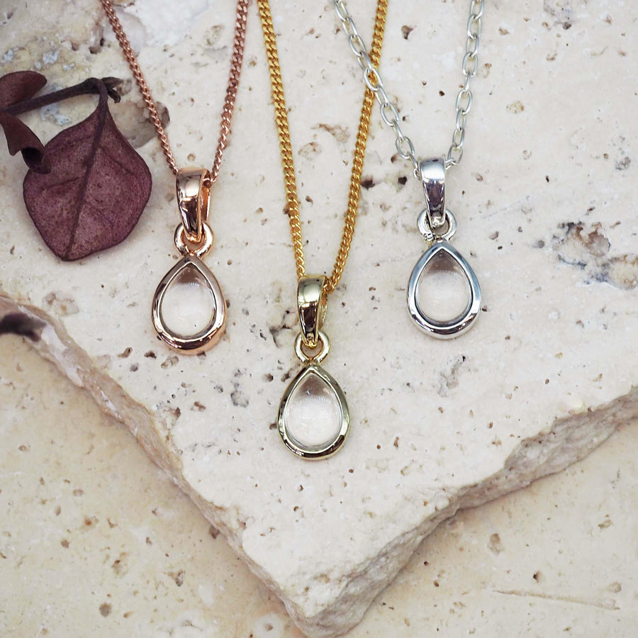 April birthstone necklaces - rose gold, gold and sterling silver herkimer quartz necklaces - April birthstone jewellery Australia 