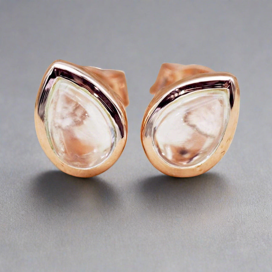 April Birthstone Earrings - rose gold earrings with clear Herkimer quartz crystal earrings - april birthstone earrings australia