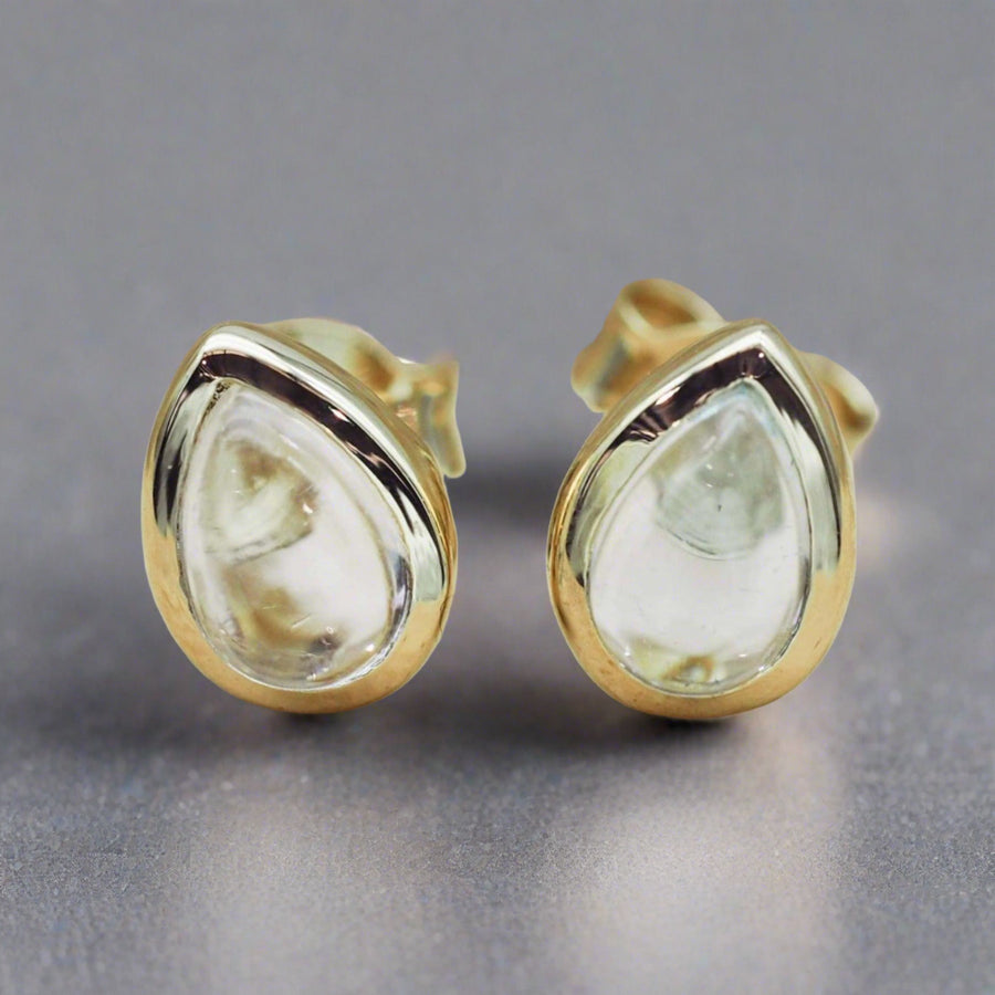 April Birthstone Earrings - gold earrings with clear Herkimer quartz crystals - womens april birthstone jewellery australia