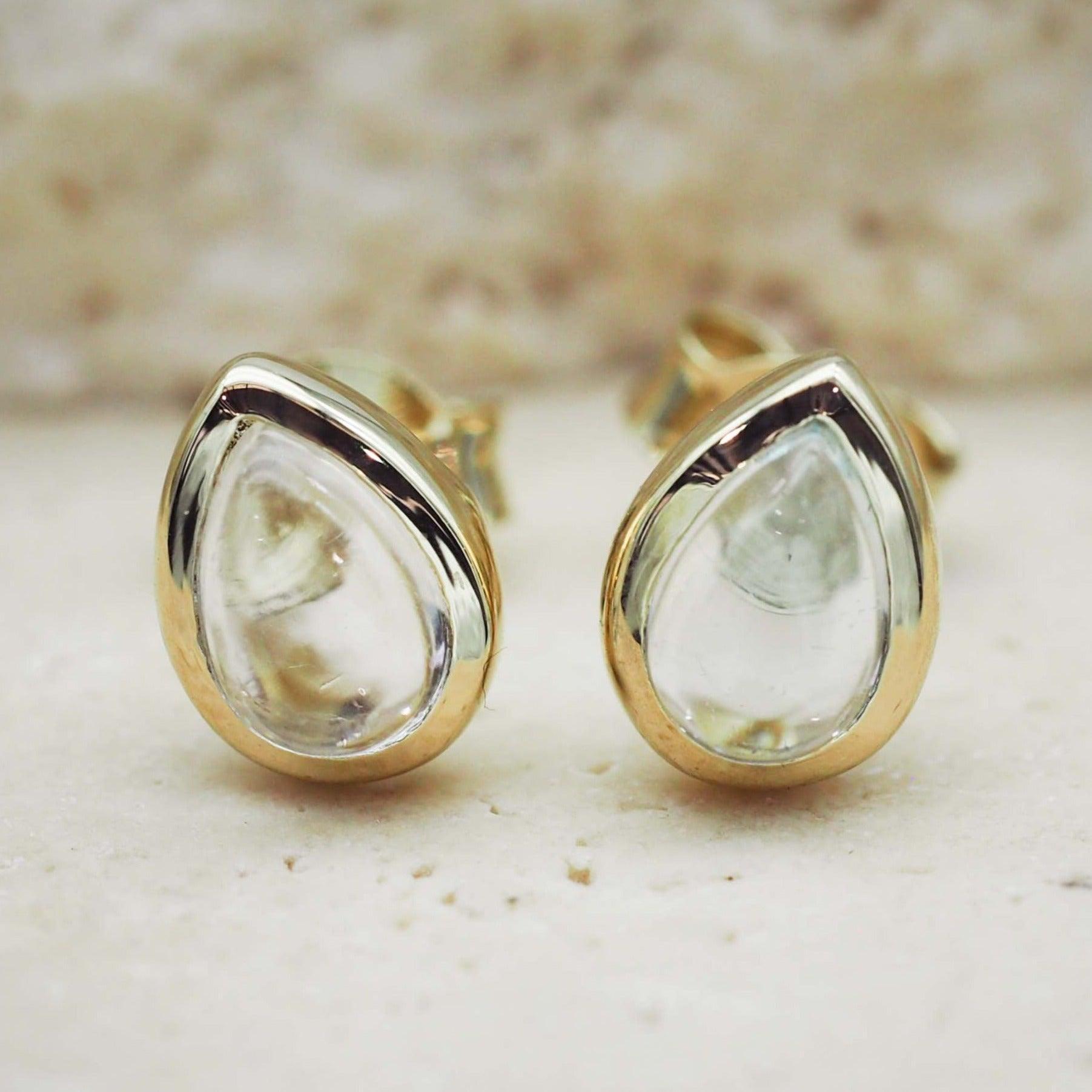 Gold April Birthstone Herkimer Quartz earrings by indie and harper australia