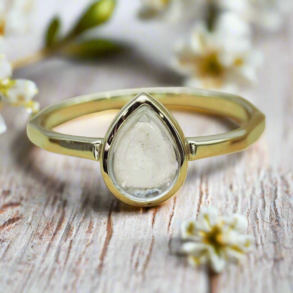 Gold April Birthstone Herkimer Quartz Ring by indie and harper australia