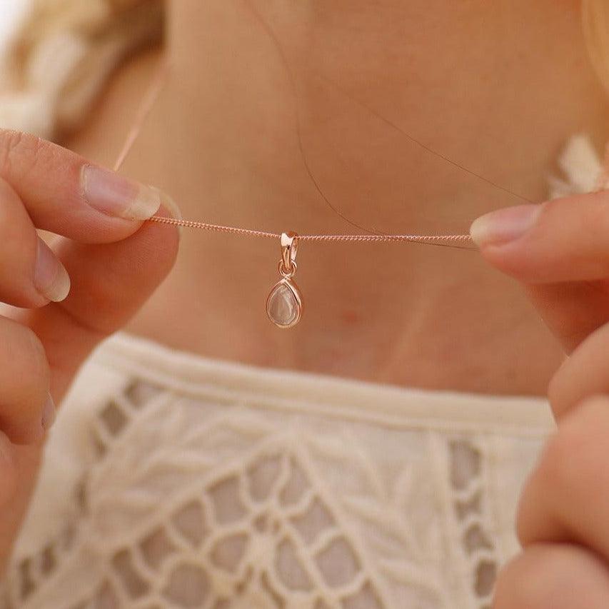 April Birthstone Necklace - rose gold necklace with clear Herkimer quartz - womens rose gold jewellery by indie and harper