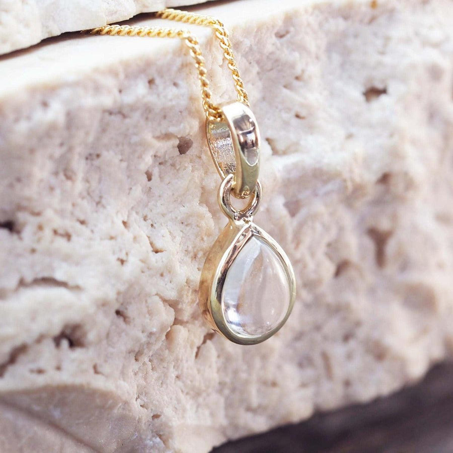 April Birthstone Necklace - gold necklace with clear Herkimer quartz crystal pendant - womens april birthstone jewellery australia