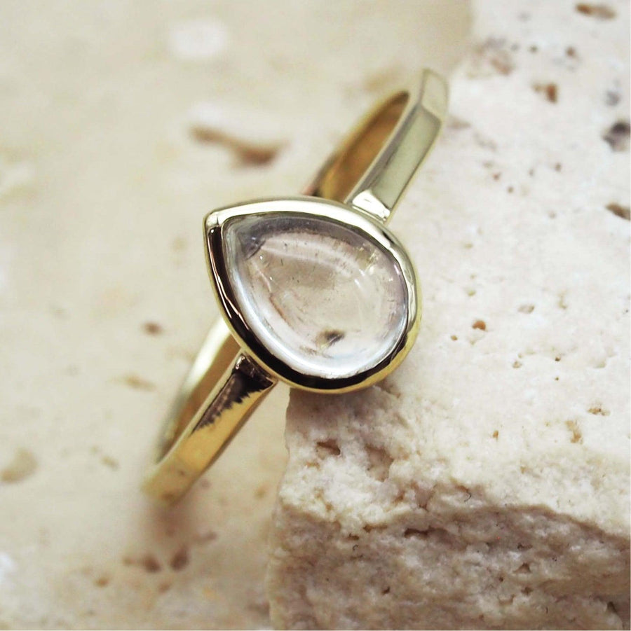 April Birthstone Ring - Gold Ring with Herkimer Quartz gemstone - womens April birthstone jewellery by indie and harper
