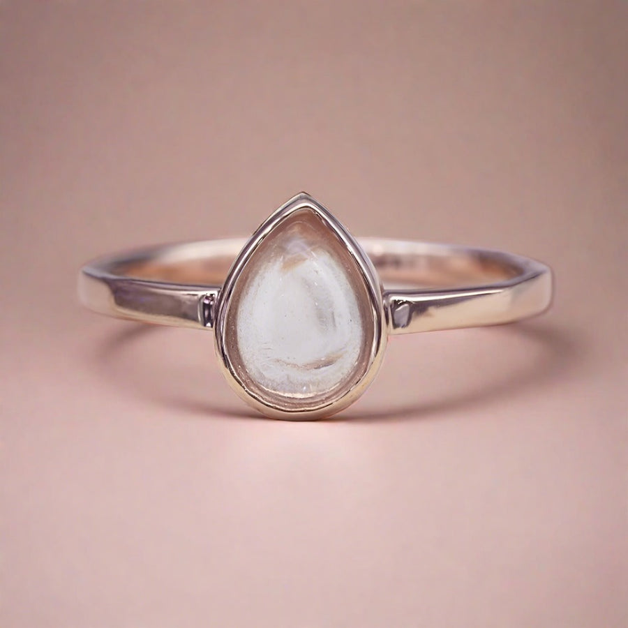 rose gold April Birthstone Ring with clear Herkimer quartz gemstone - womens April birthstone jewellery
