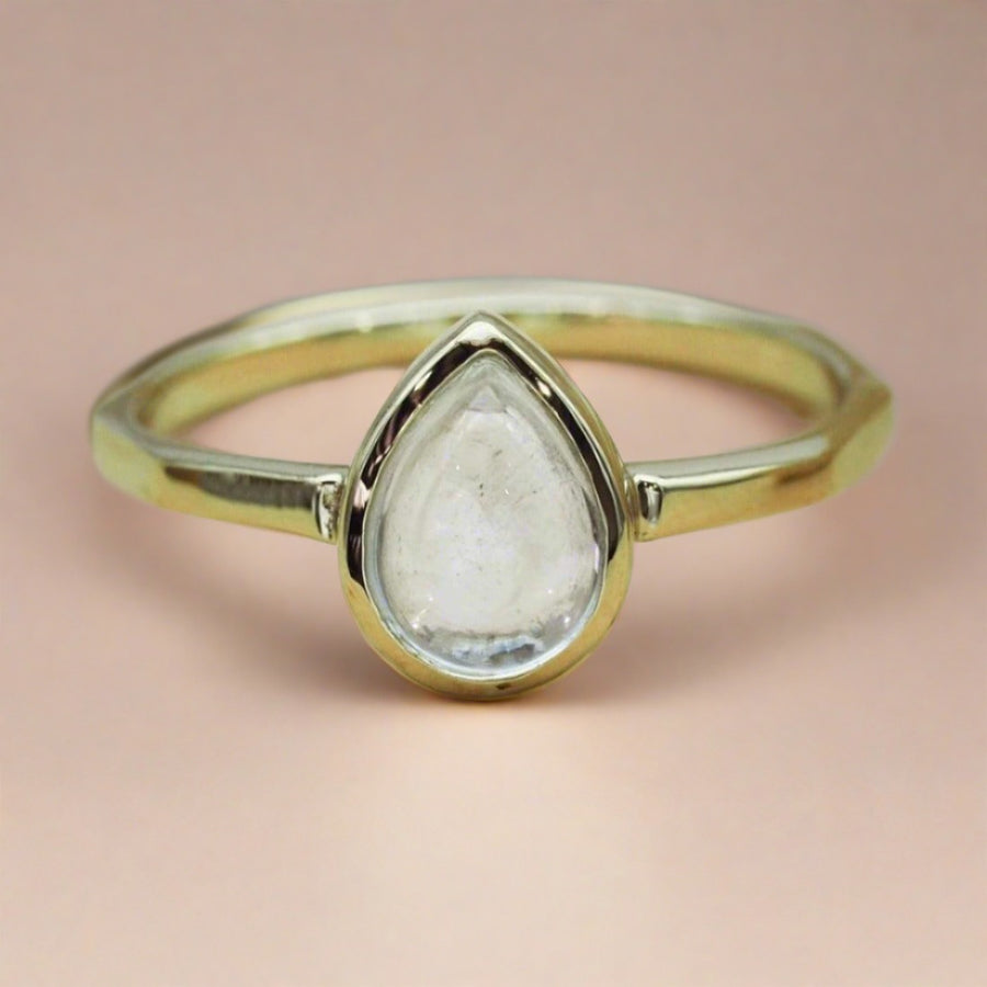 gold april birthstone ring with clear Herkimer quartz crystal - women’s April birthstone jewellery australia