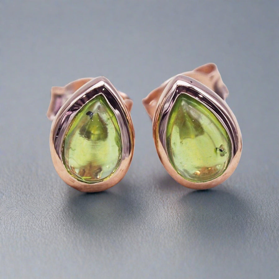 August Birthstone Earrings - rose gold Peridot earrings - august birthstone jewellery australia