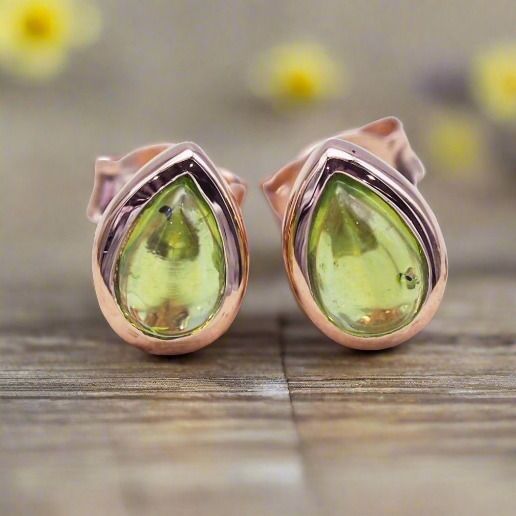 indie and harper rose gold August Birthstone Peridot earrings