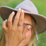 Woman wearing August Birthstone Peridot Ring by indie and harper