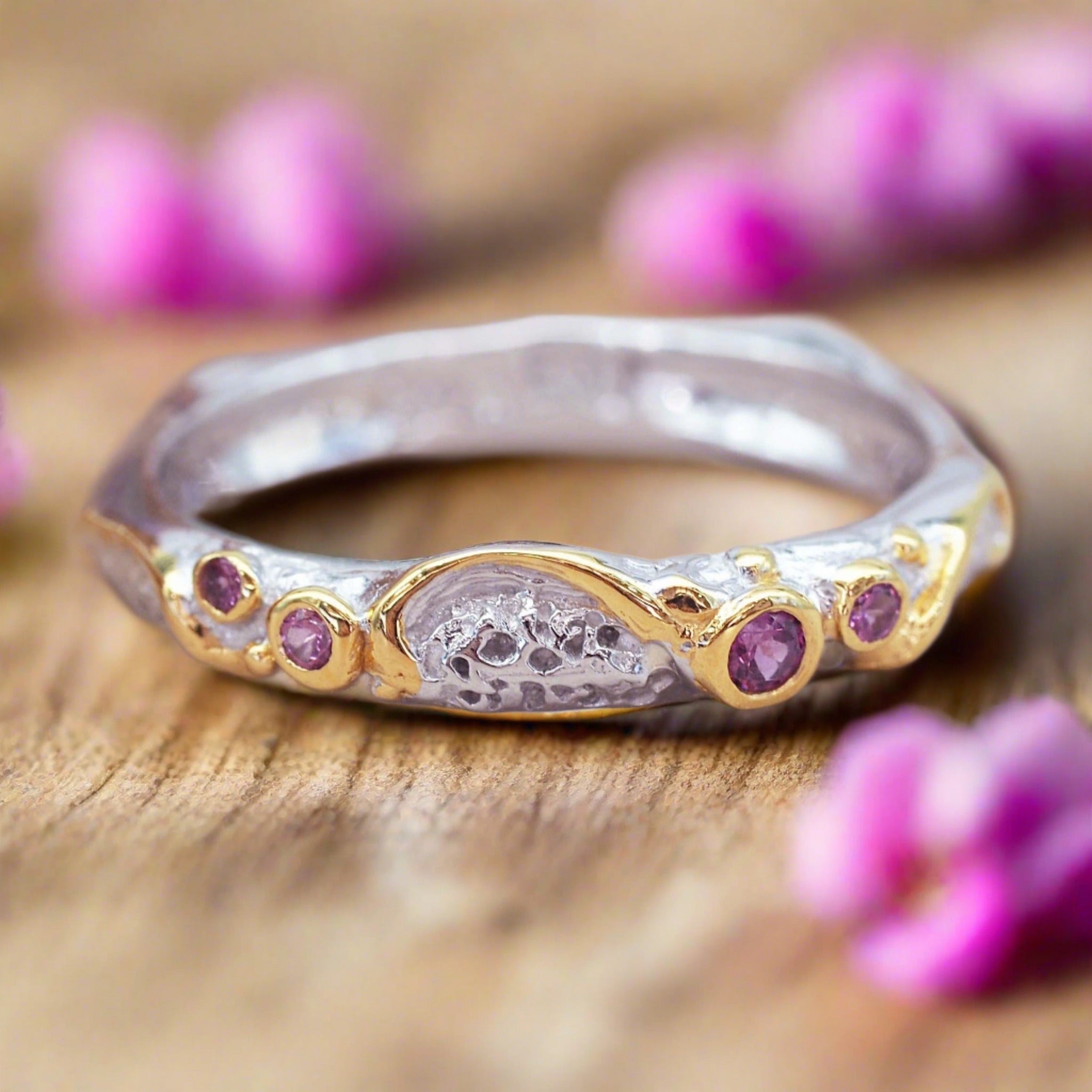 Bespoke Rhodolite Silver and Gold Ring - womens jewellery by indie and harper