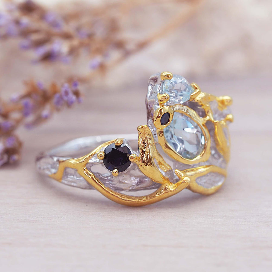 Bespoke Topaz Sapphire Silver and Gold Ring - womens jewellery by indie and harper