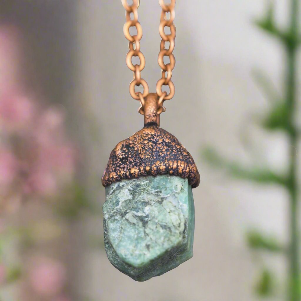 Copper and Raw Emerald Necklace by boho jewelry online store indie and harper
