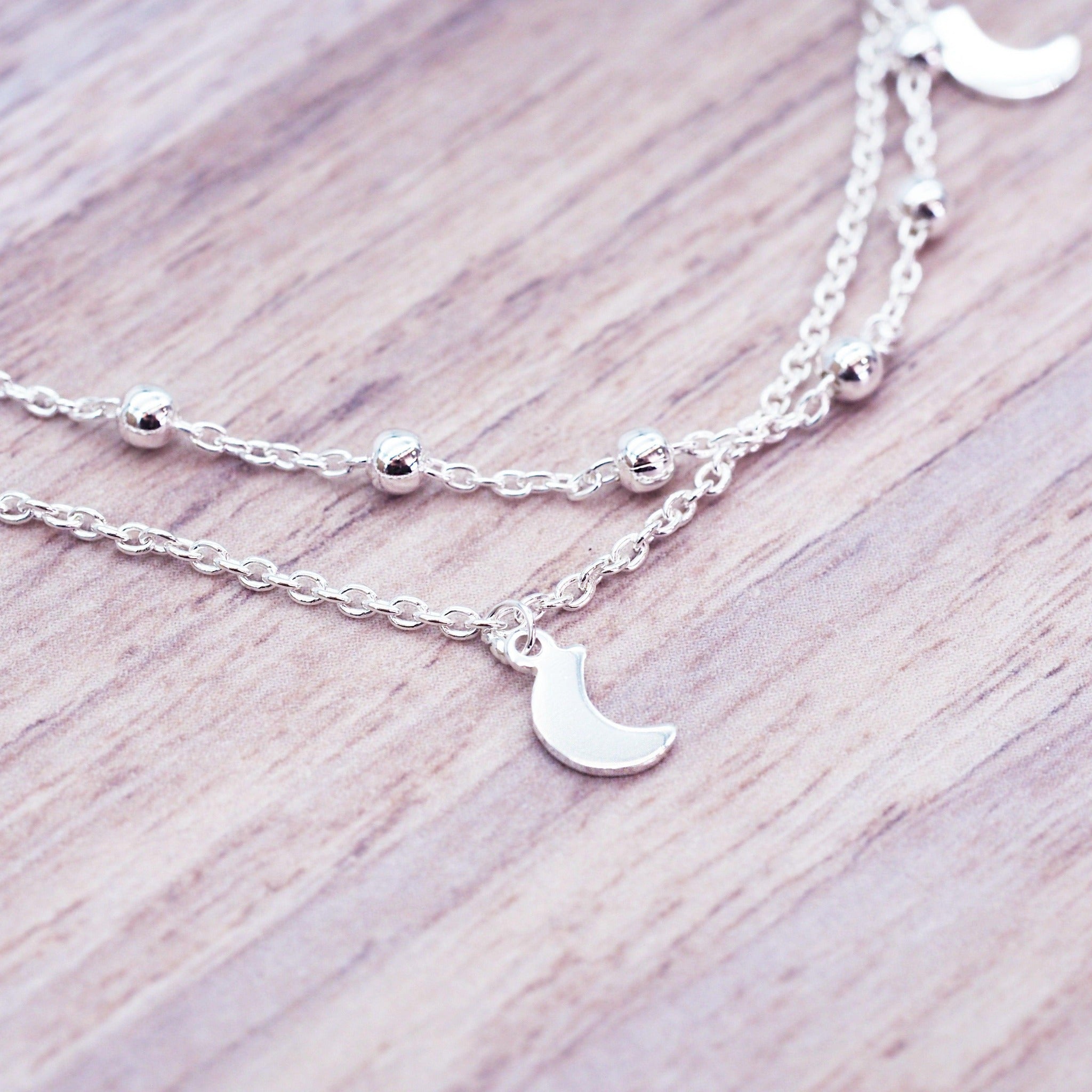 Sterling Silver Anklet with dainty crescent moons - Sterling silver jewellery by australian jewellery brands indie and harper