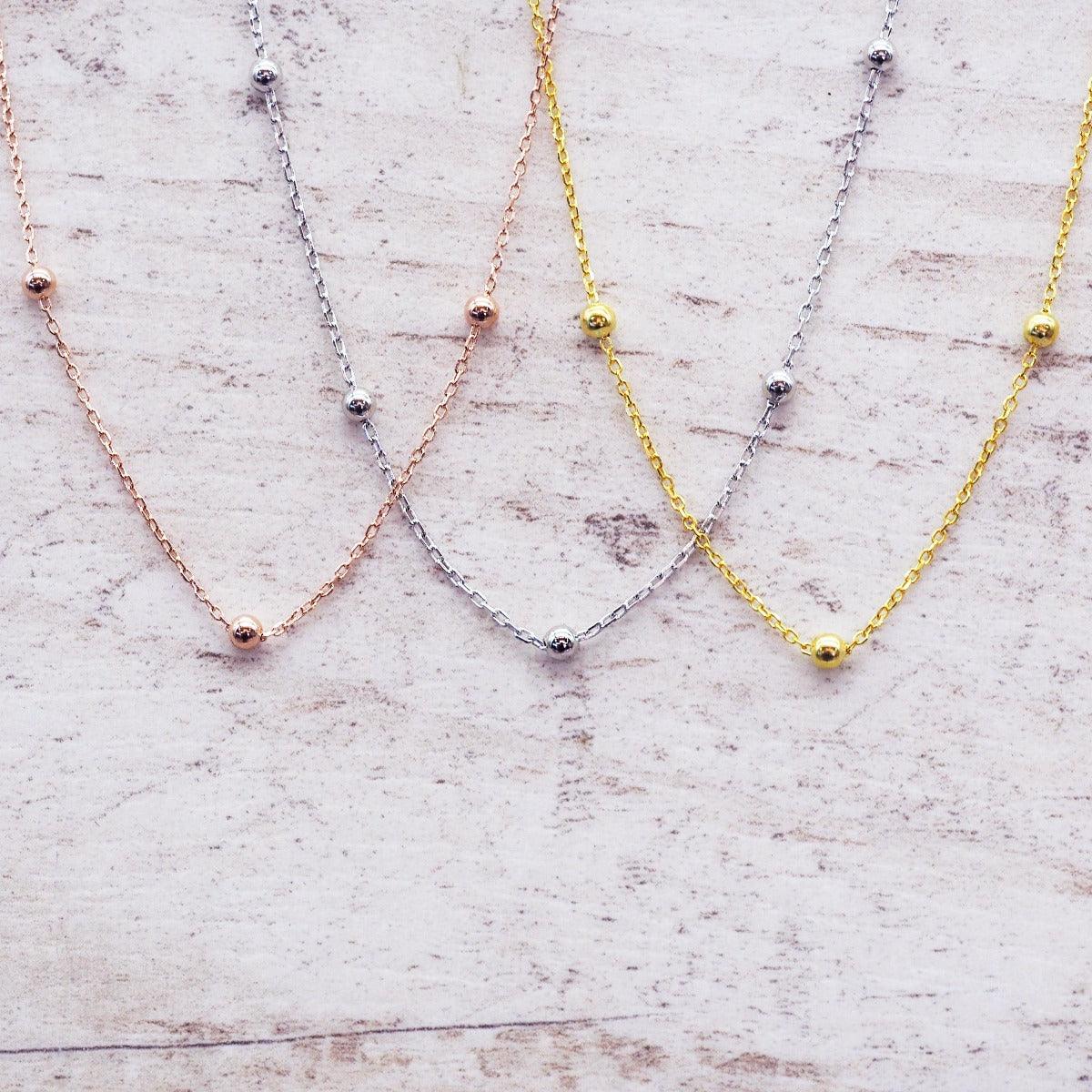 Dainty Beaded Minimalist Chain Necklaces in rose gold, sterling silver and gold
