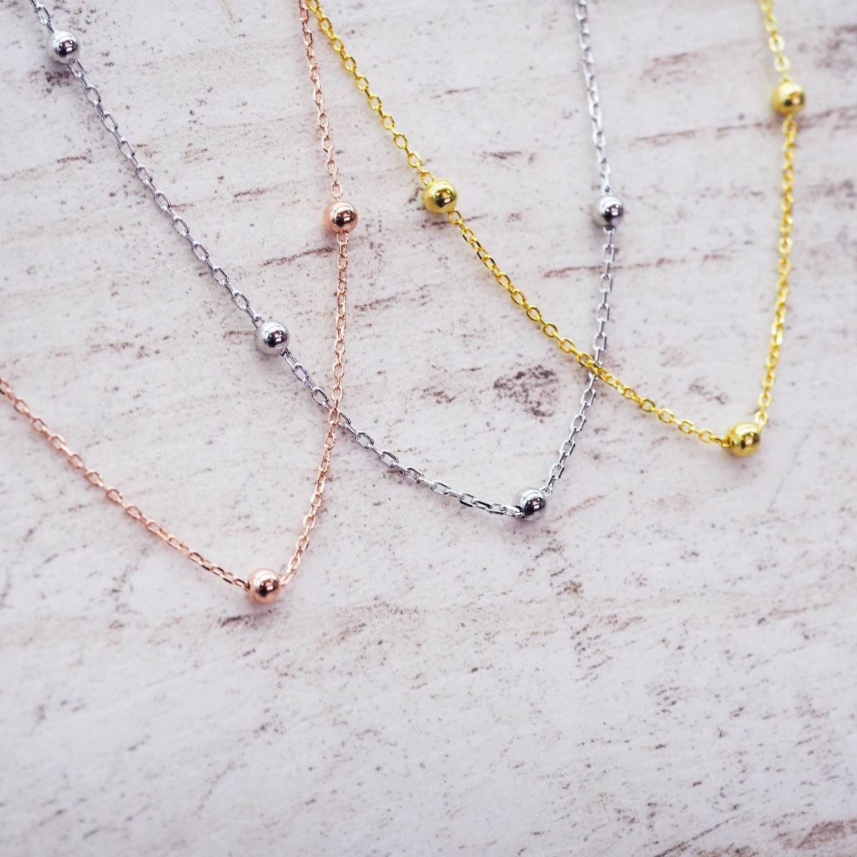 Dainty Beaded Necklaces in rose gold, sterling silver and gold by indie and harper Australia 