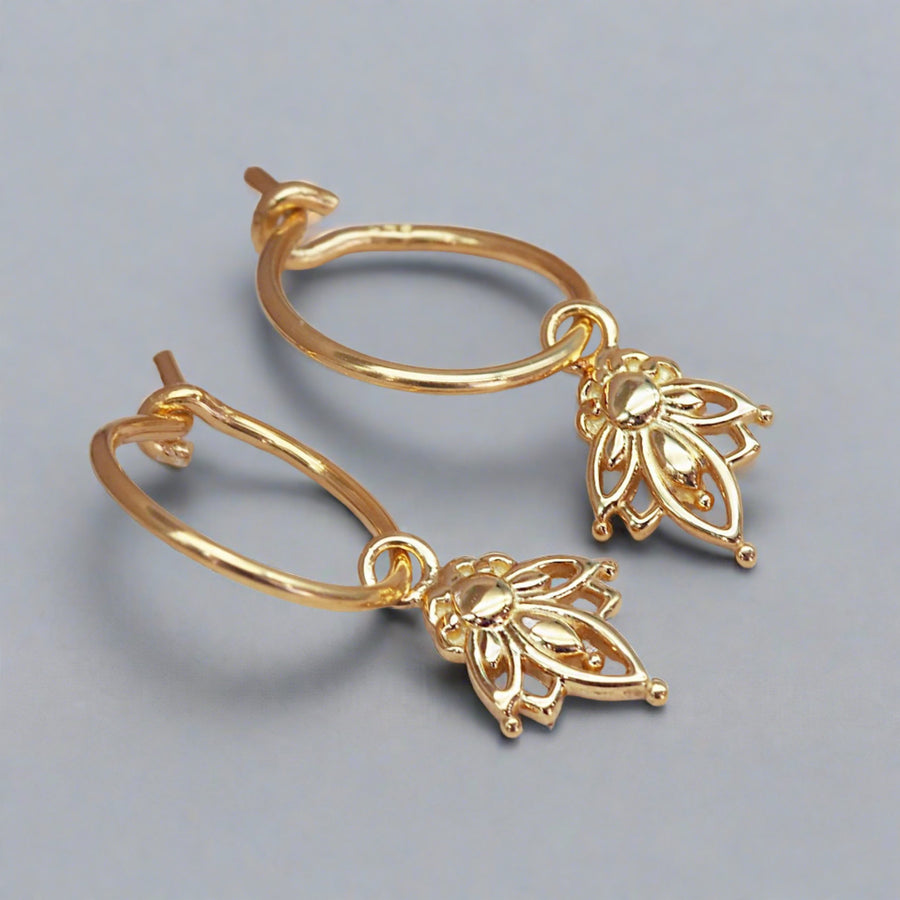 Dainty lotus Gold Earrings - womens gold jewellery Australia by indie and harper